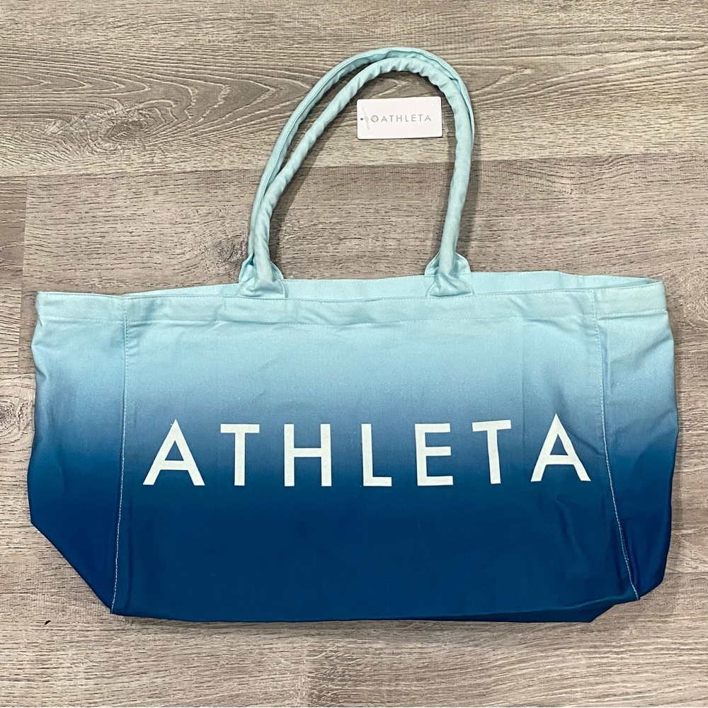 NWT Athleta Blue Ombre Canvas Tote Bag Large Gym Beach Shopper